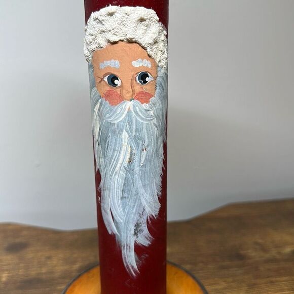 Wooden Bobbin with etched and Painted Santa unknown artist unsigned can - Picture 2 of 7
